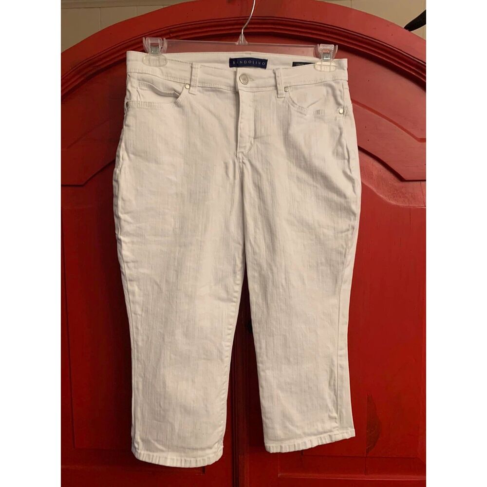 Bandolino 6 Lisbeth Skimmer BRIGHT White Capri Pedal Pushers Stretch Denim EUC